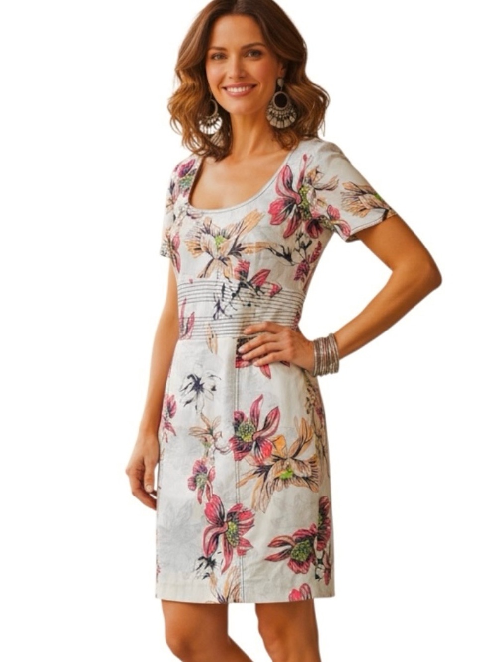 Blumarine Italian Dress Romantic Tropical Floral Stitch/Waist Back/Zip 44 (US6-8